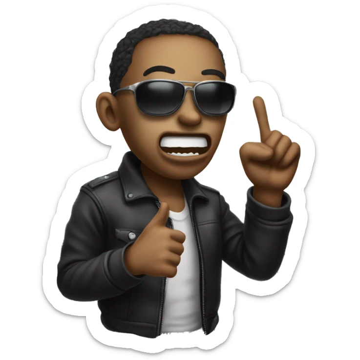 person with sunglasses sticking out their tongue like a heavy metal guy and holding up the ILY hand sign sticker