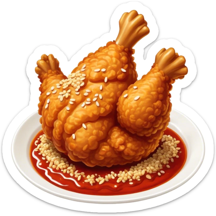 Cinematic Realistic Korean Fried Chicken Dish Emoji, depicted as crispy, golden-fried chicken glazed in a tangy sauce rendered with detailed textures and vibrant, dynamic lighting. sticker