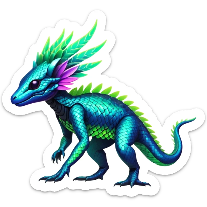 Tropical futuristic lush cool edgy neon Fionbri-Vernid-Elgyem-creature (full body) sticker
