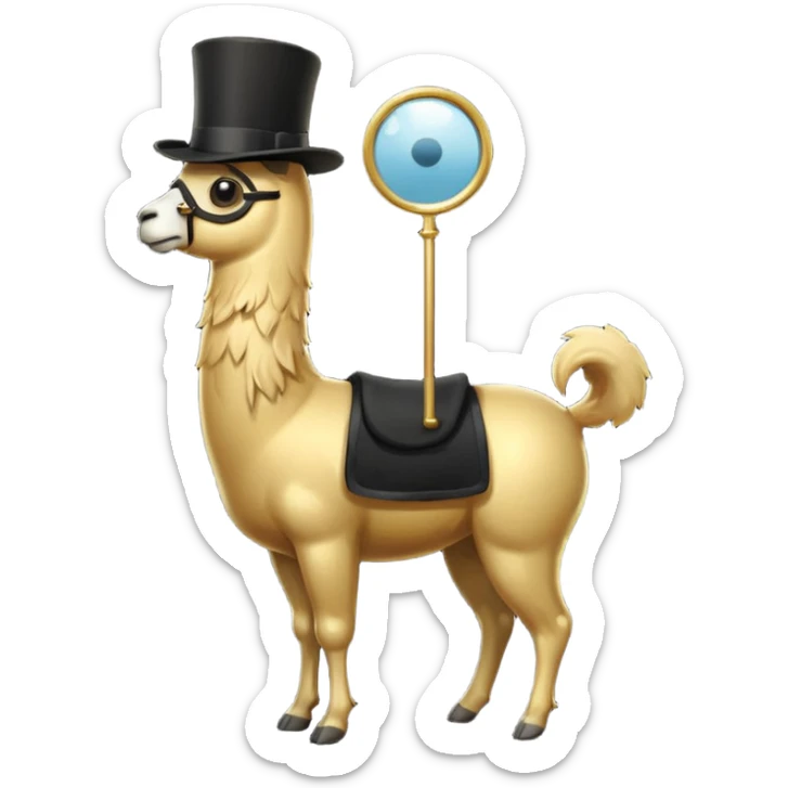A small golden llama silhouette wearing a black top hat and a monocle full body shot sticker