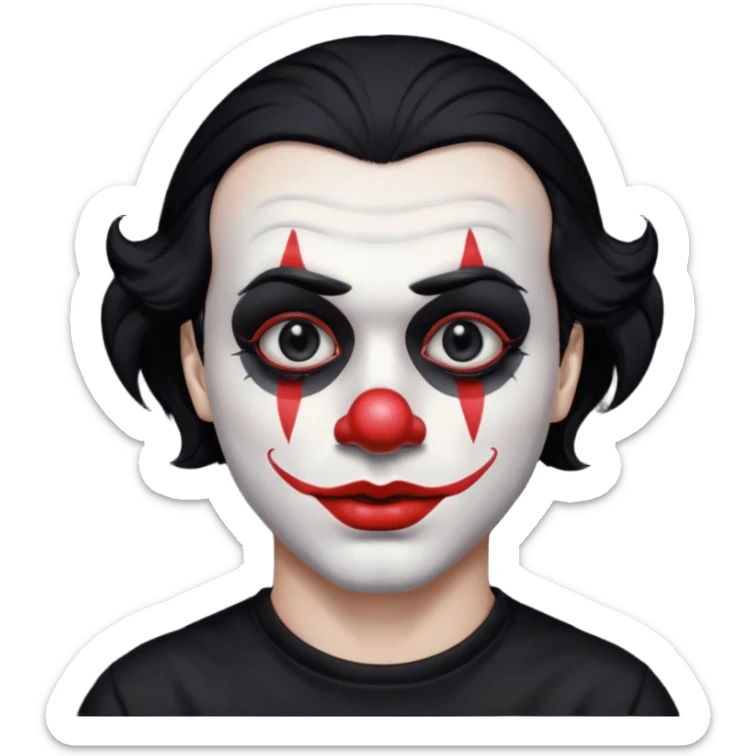 man with black hair only black and white clown makeup black eye makeup black lipstick black t-shirt sticker