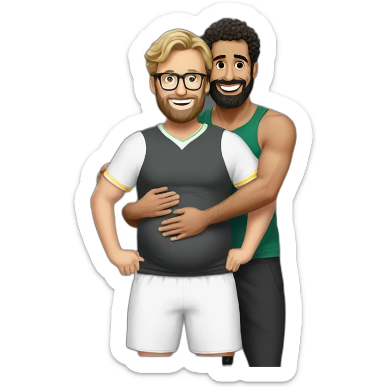 Full body Jurgen klopp hugging male Pregnant mo Salah with large baby belly sticker
