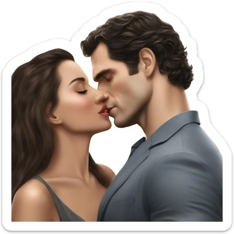 realistic photo of Henry Cavill kissing a beautiful female model while touching her cheek sticker