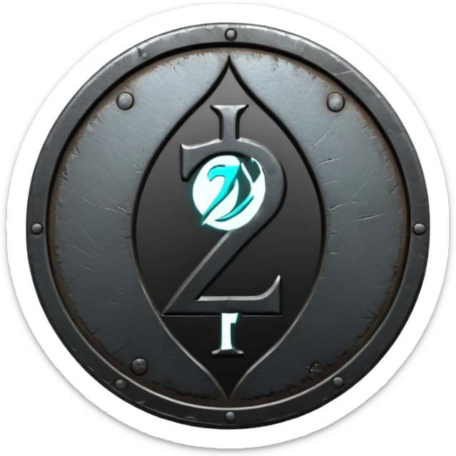 Minimal emoji, gothic metal coin made of black steel, engraved number 2 at the center, ancient industrial aesthetic, worn metal texture, no glow, no neon, flat emoji design, centered, transparent background sticker