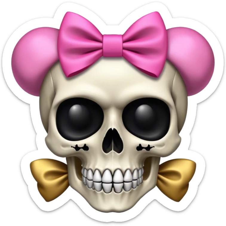 Skull with a pink bow with a male counterpart (all black and gold) sticker