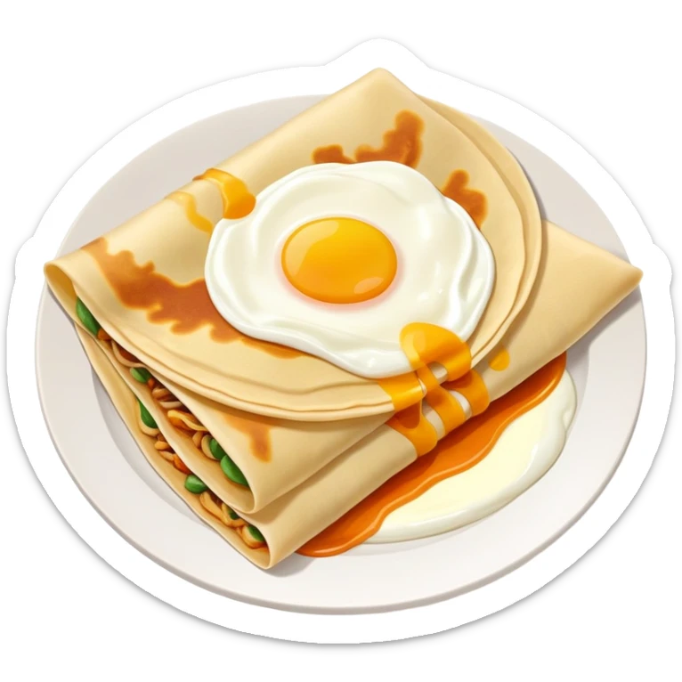 Chinese Crepe Jianbing folded with sauce and egg, simplified emoji style with bold outlines and bright colors, cartoon style popular street breakfast sticker