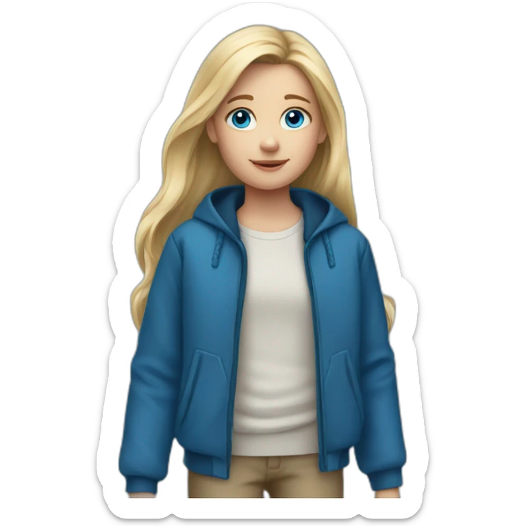 Girl 10 years old. Long blond hair. Blue jacket, big blue eyes. sticker