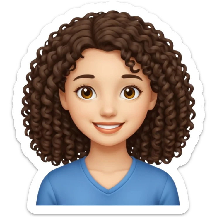 an emoji that describes a cute short curly lolng hair brunette girl sticker