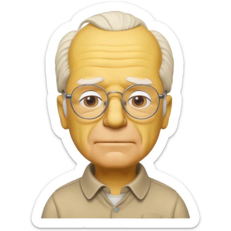 A 3D cartoon close-up of Grandpa Abe Simpson, yellow skin, bald head with side tufts of white hair, glasses, wrinkled face, beige shirt with collar, soft yellow lighting, cinematic Memoji-style portrait consistent with other Simpsons family members. sticker