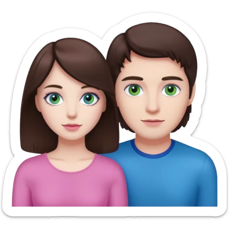 pink polaroid photo of a couple thats white with brunette hair blue and green eyes sticker