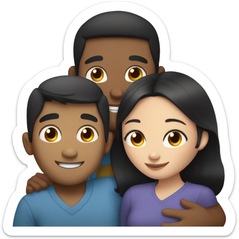 Filipino man and blue eyed black haired freckled girl hugging  sticker