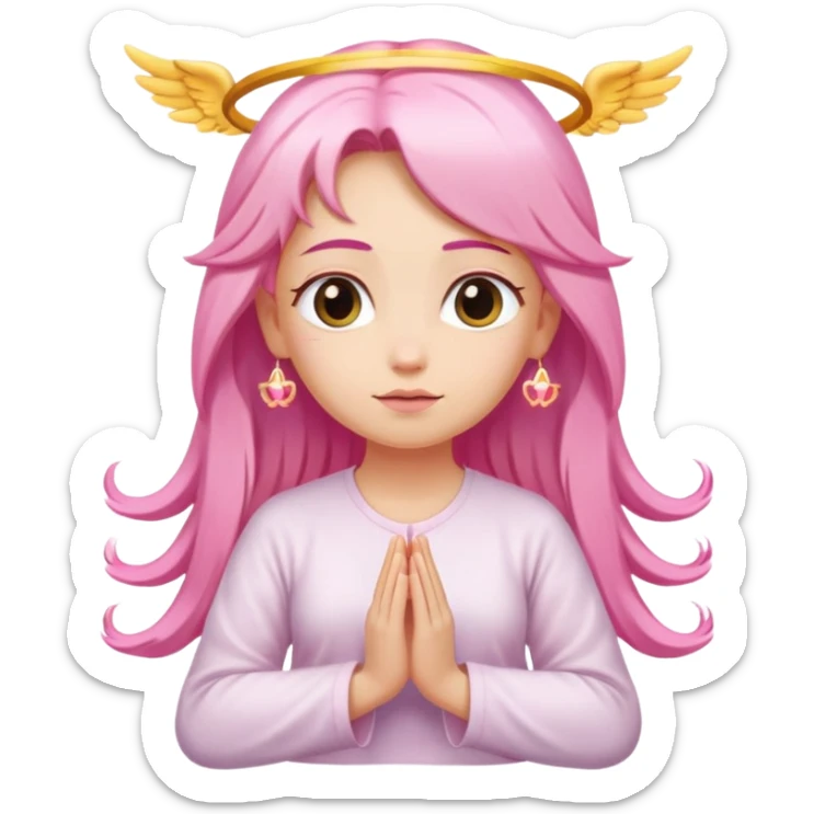 blonde angel woman with long hair meditating with pink hair clips sticker