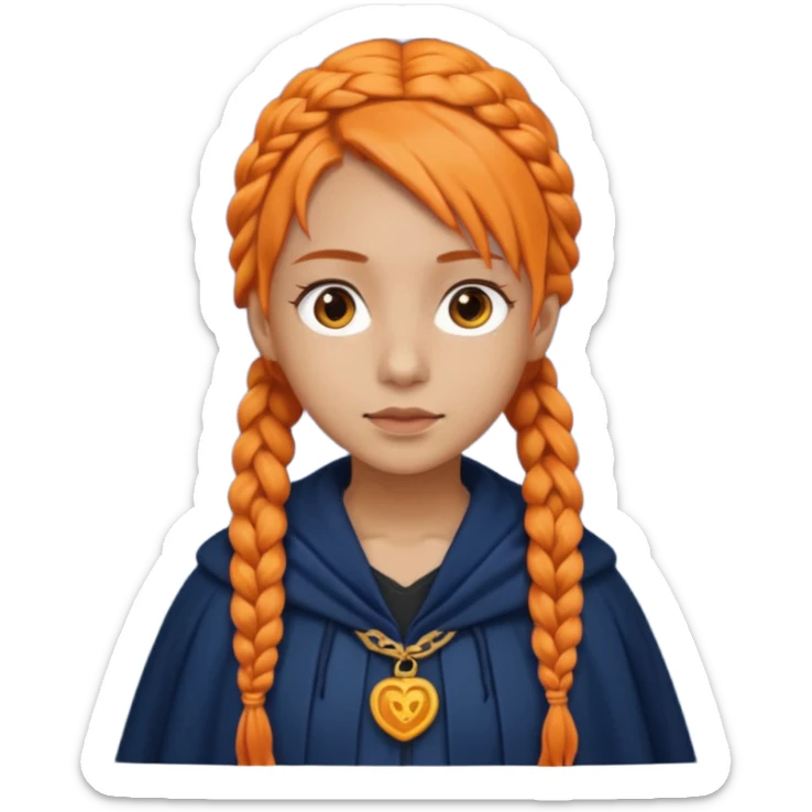 orange braids hair girl, tan skin, wear navy cloak sticker