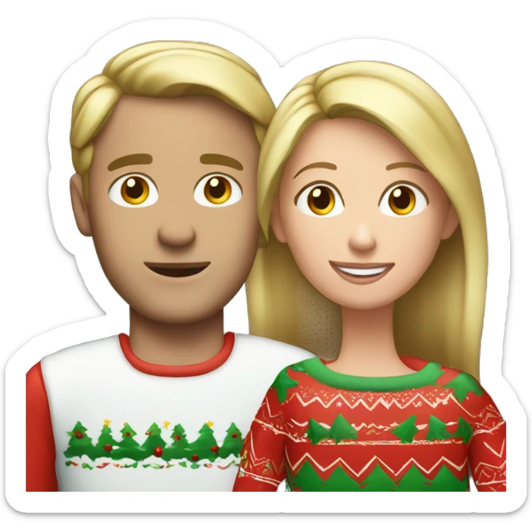 caucasian couple with Christmas pajamas sticker