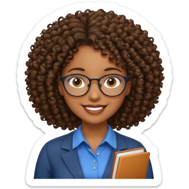 Black female teacher with curly hair and no glasses sticker