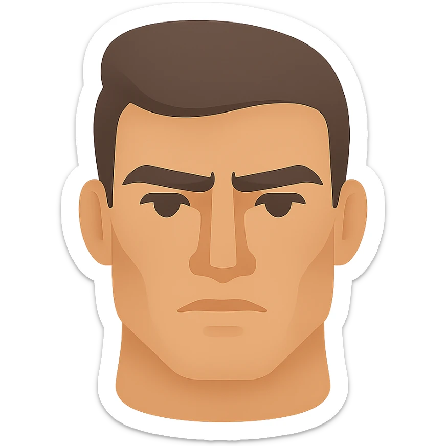 sigma male face, stoic, chiseled features, modern flat icon sticker