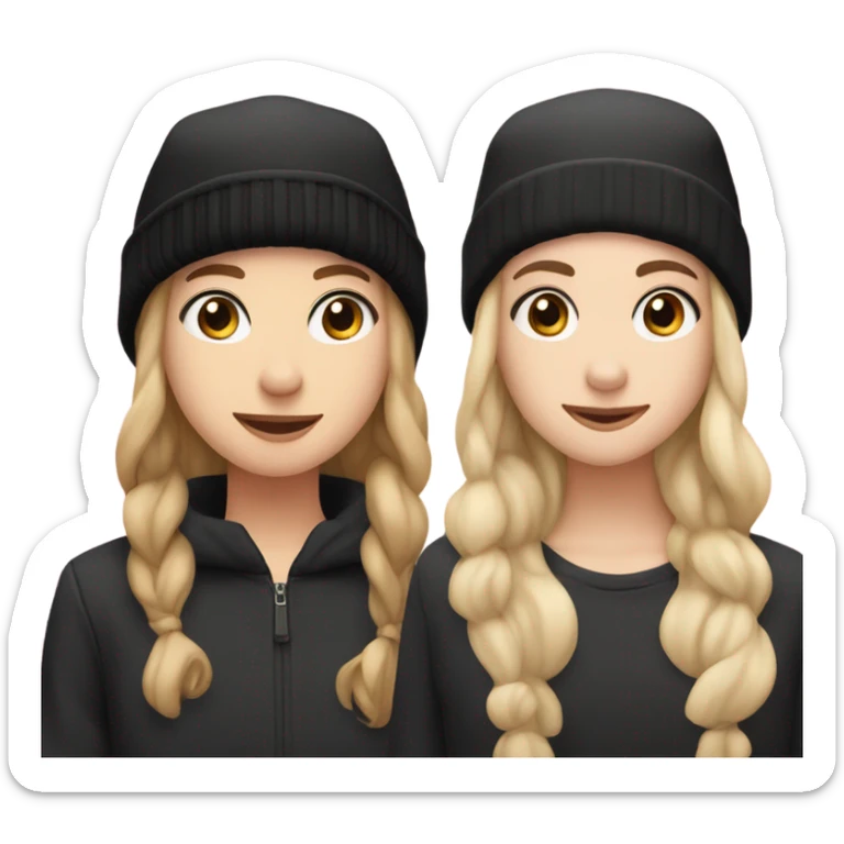 2 best friend, one of them is pale, brown wavy hair in black winter cap, and the othet one is pale, black straight hair with black winter cap sticker
