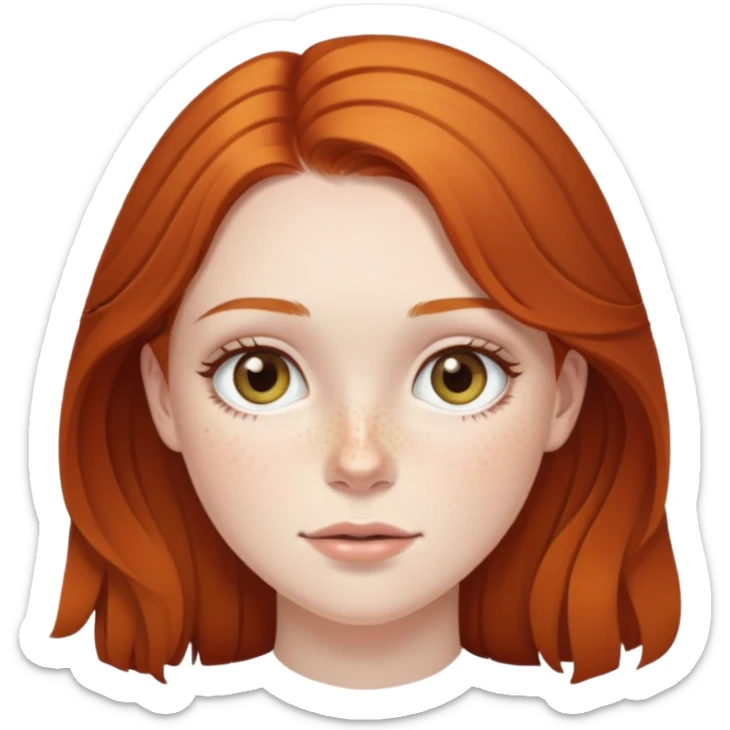 Pale girl with freckles and dark ginger hair hazel eyes very pretty sticker