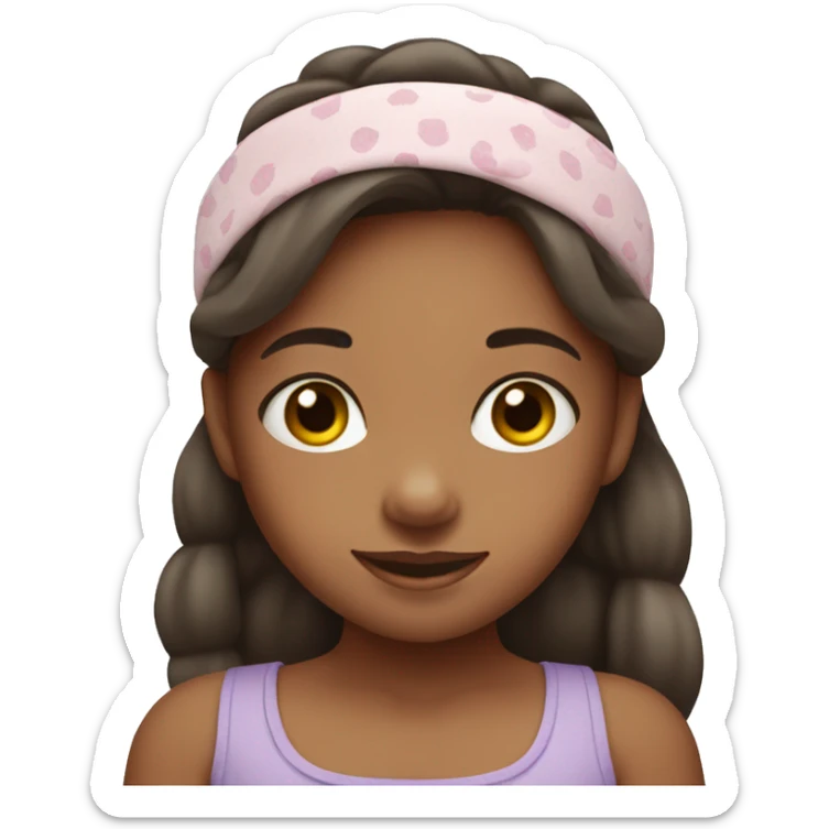 little girl wearing skincare headband holding stanley sticker