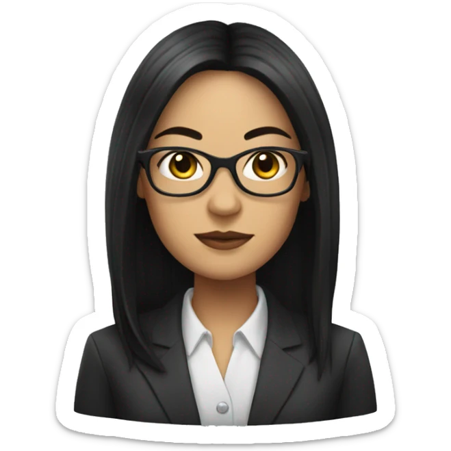 Female defense attorney with long black hair with glasses sticker