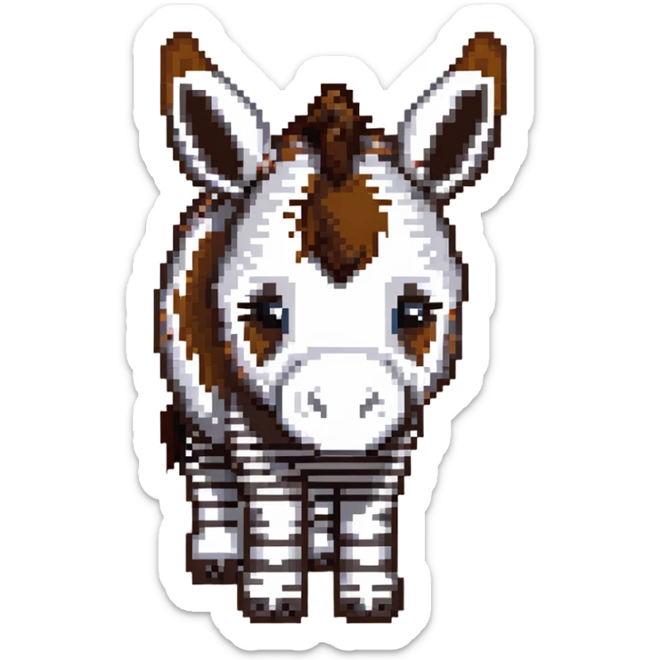 A donkey with a zebra head, donkey body with brown fur and zebra head with black and white stripes sticker