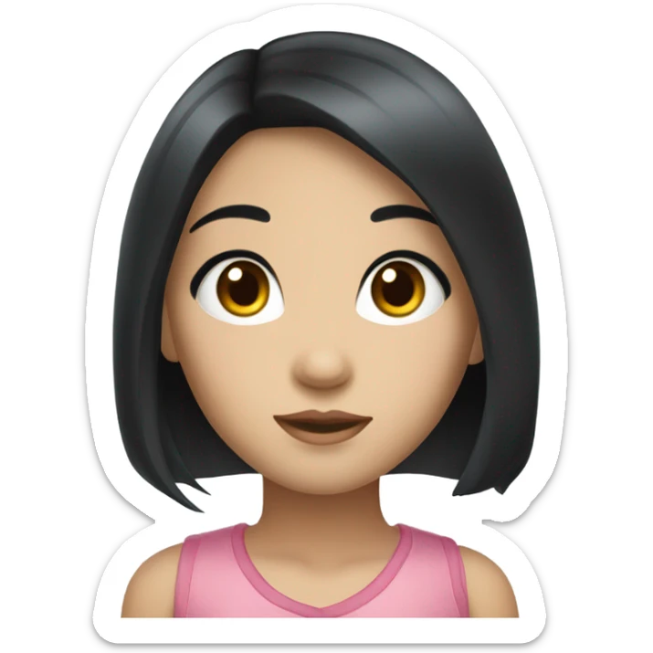 Pretty Asian girl with long black hair, long lashes, cute dolly eye  sticker