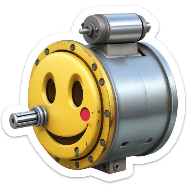 Industrial mechanical motor with a smiley face, emoji for the new electric music genre Motor breaks sticker