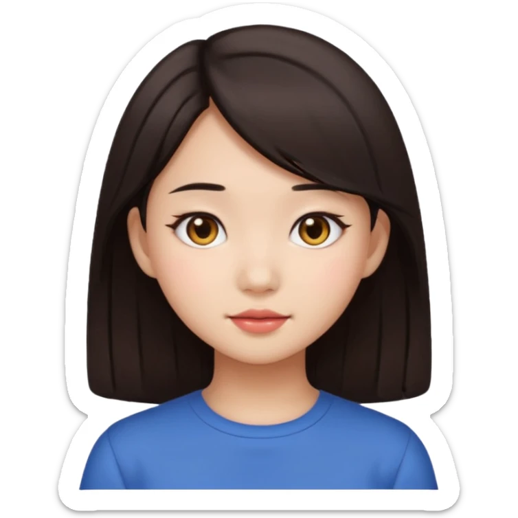 clean girl aesthetic emoji, asian beautiful dark brown hair sticker