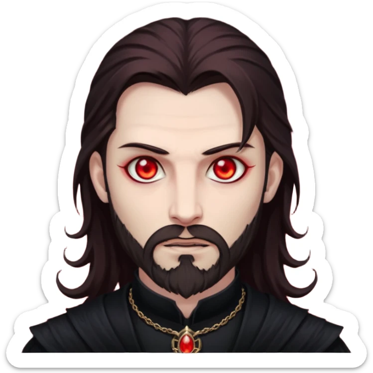 Evil, shadowie Male lord with Red glowing eyes and Long darkBrown Hair and chin beard sticker