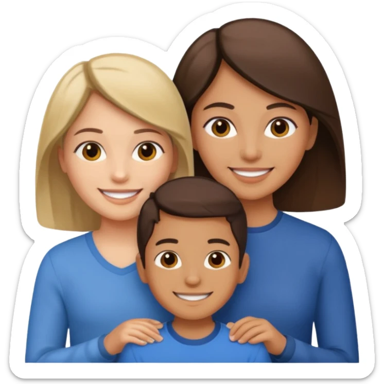 a woman with two children, a 7-year-old boy and a 13-year-old girl sticker