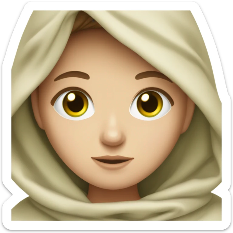 white girl with brown short hair with green eyes wrapped in blanket  sticker