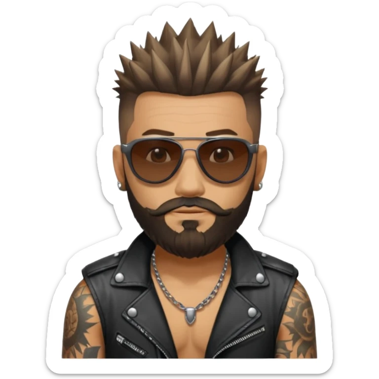 biker gang with sunglass and rugged guy bearded spicks hairin tatoots sticker
