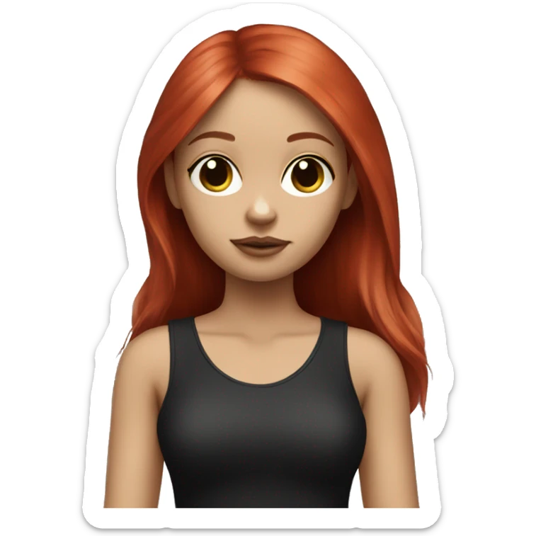 girl red hair, dark eyes, holding black white chihuahua sticker