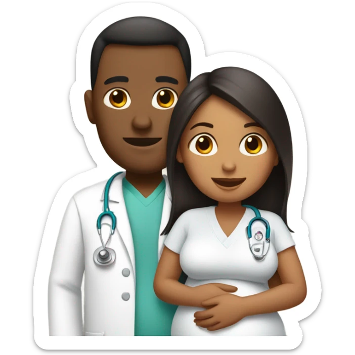 “Pregnant woman with her husband at the doctor” ou “Pregnant woman and her husband at a medical appointment”. sticker
