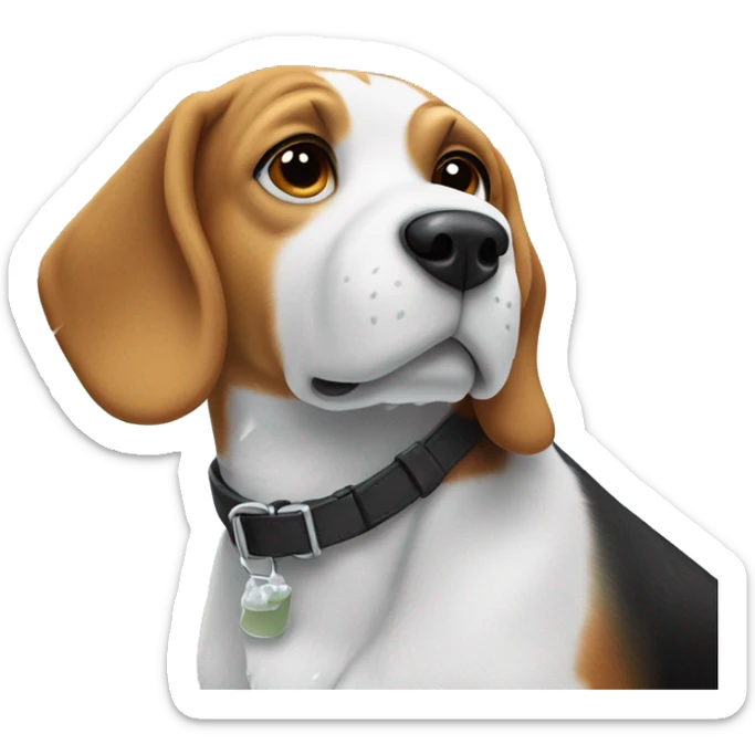 Beagle with the littlest white patch of fur by his nose and he’s in the snow and show his whole body with snow in the back sticker