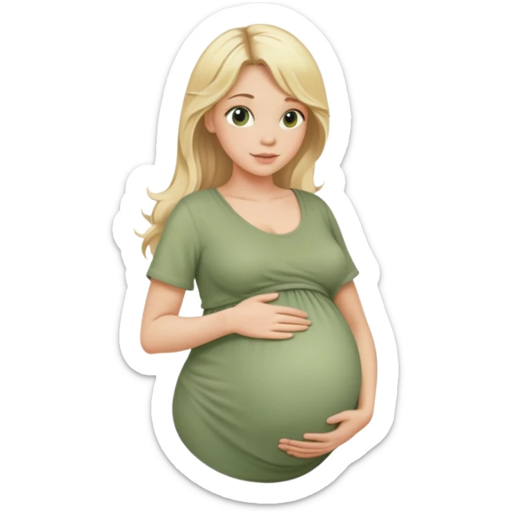 Beautiful Pregnant woman belly blonde with long hair sage green top sticker