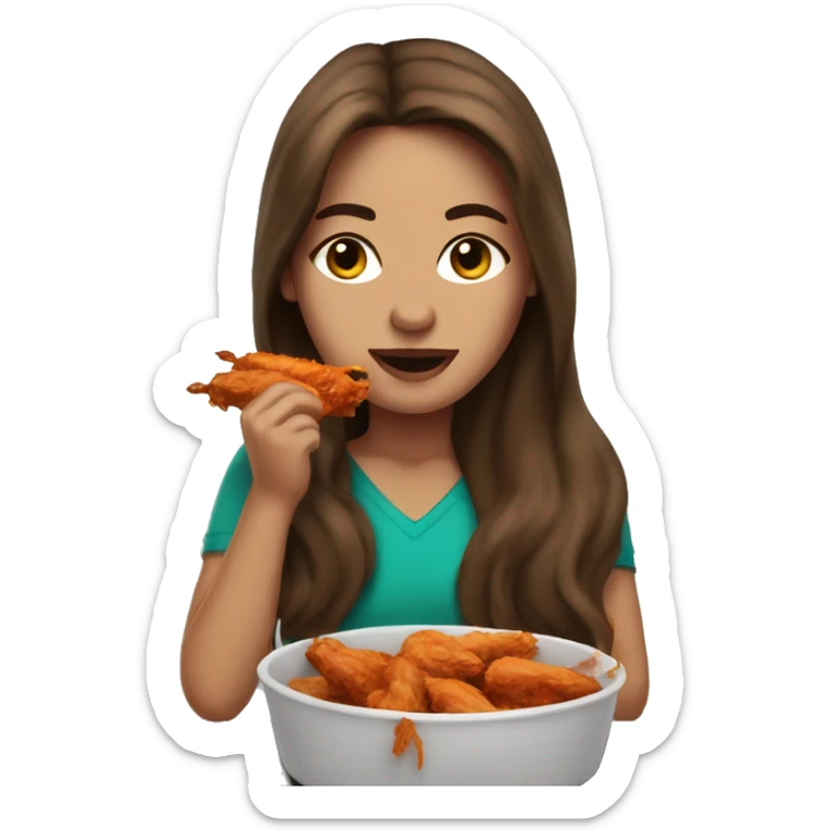 Long brown hair women with teal eyes eating Buffalo wings in her car sticker