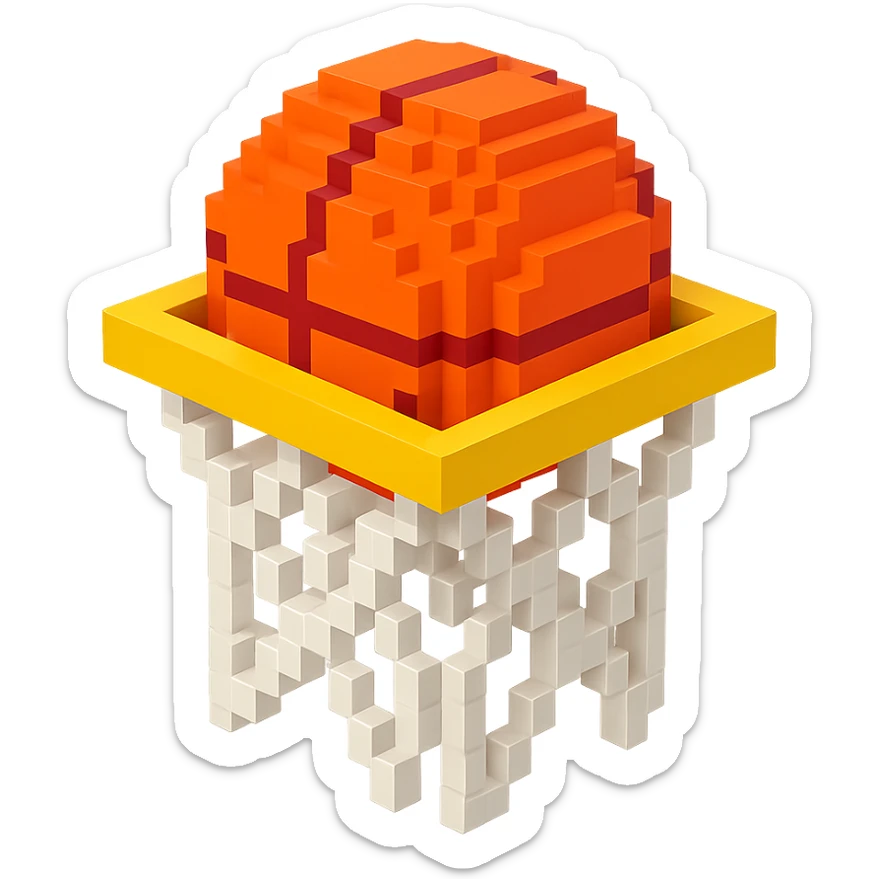 A voxel-style basketball in a net, variation 5 sticker