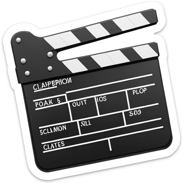 ultra simple film slate outline, black line drawing only, no fill or shading, just essential outlines of a clapperboard sticker