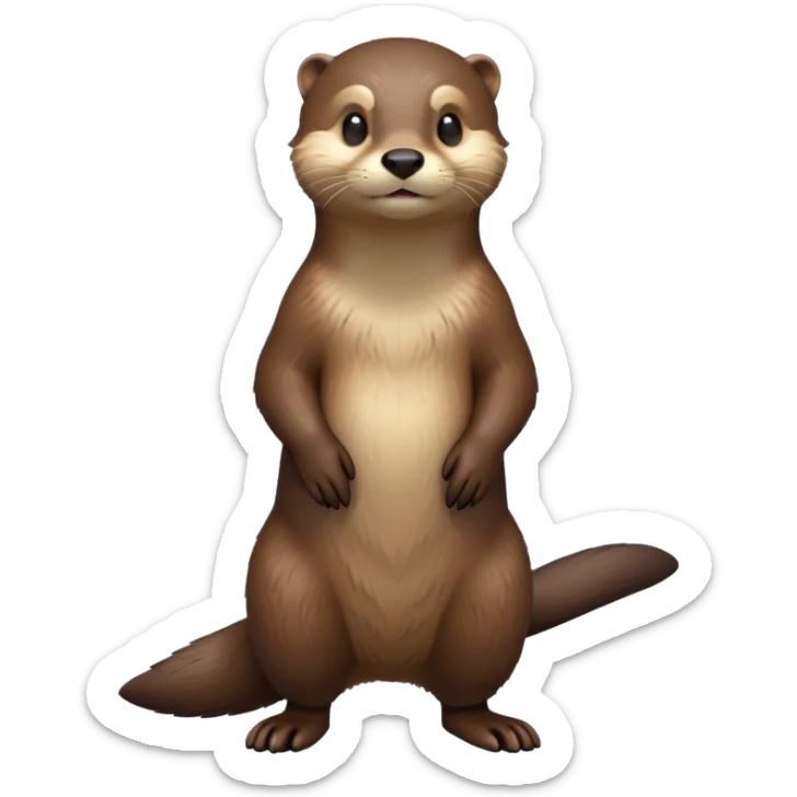 cinematic-noble [otter]-realistic-full-body-standing-emoji,-tail-tucked-close,-head-tilted-dramatically,-sleek-[brown]-fur,-simplified-yet-realistic-focused-features,-highly-detailed,-glowing-with-an-almost-sarcastic-glow  sticker