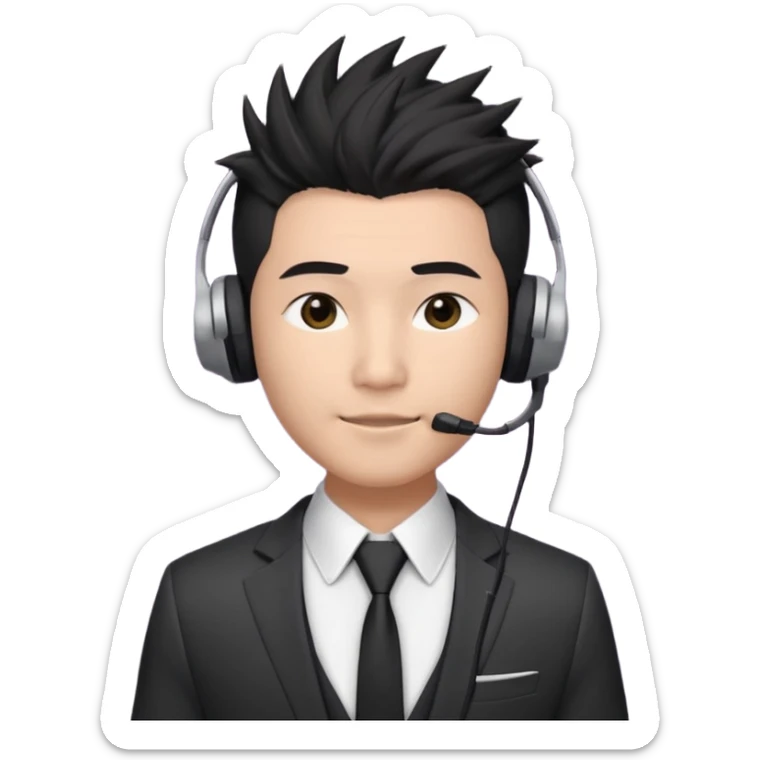asian man headset suit face only spikey hair in front dark hair gay shirt sticker