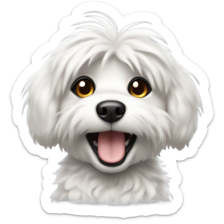 small white and black dog fluffy and face on that is in love with food sticker