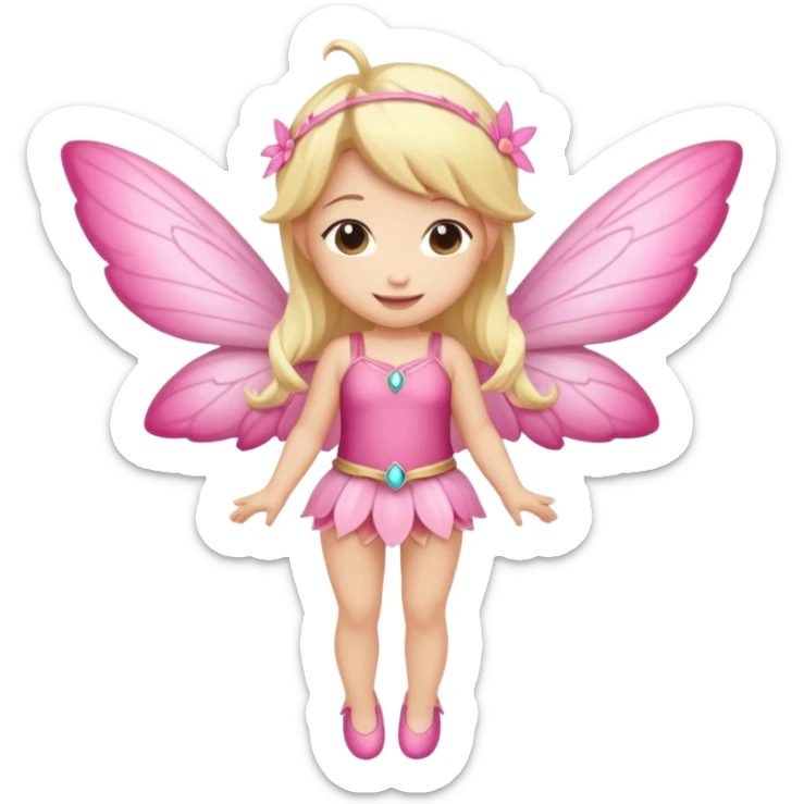 fairy with blonde hair, pink wings, happy, chibi full body sticker