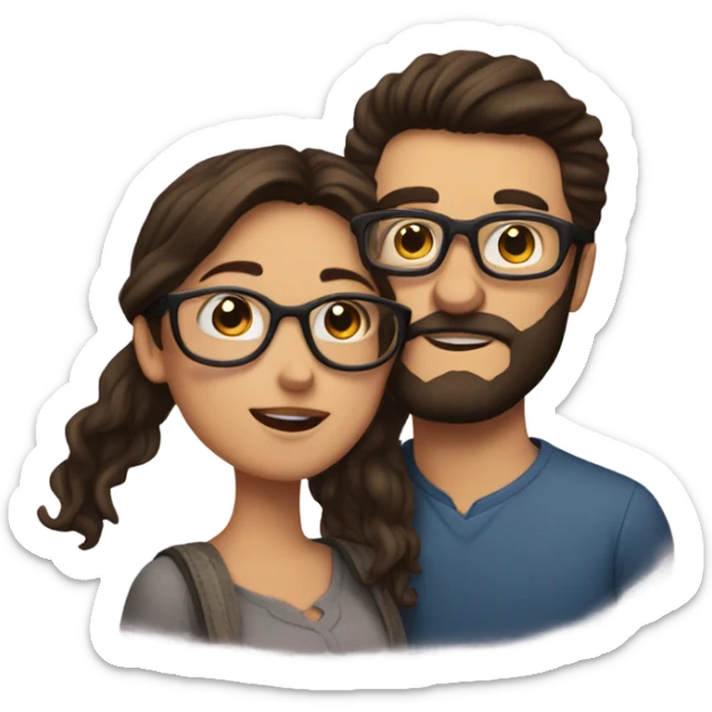 kiss-kiss brunette girl with glasses brunette man with beard sticker