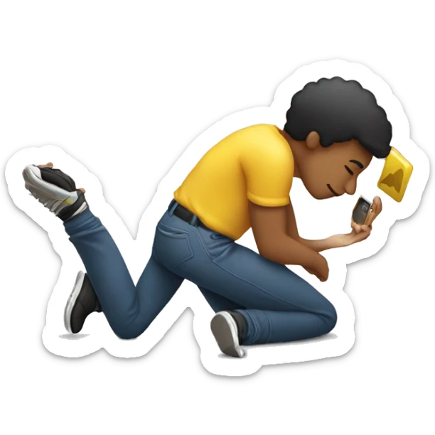 person laying on their stomach and holding their phone in front of their face while kicking their legs sticker
