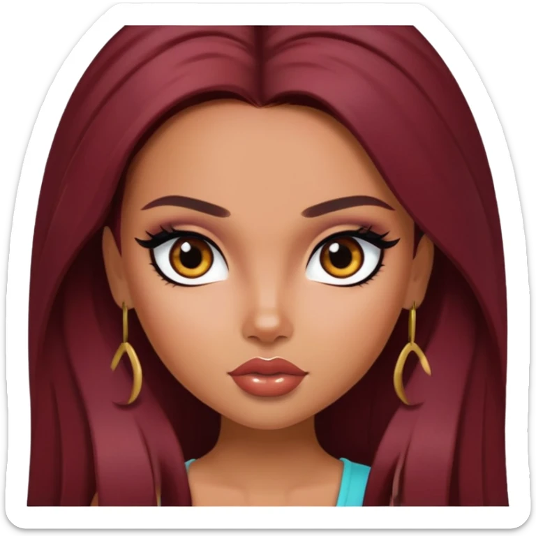 pretty bratz girl, latina, dark red hair,  long hair, brown eyes, black eyeliner, tan skin sticker