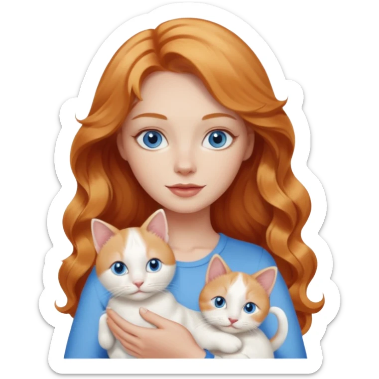 Long wavy strawberry blonde blue eyes woman with a white cat with blue eyes sticker