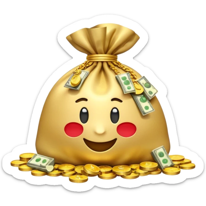 Luxury 3D emoji, overflowing money bag, stacks of cash, premium lighting, rich glossy look, ultra clean, transparent background


 sticker