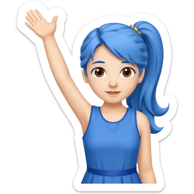 long blue hair girl in pig tails with brown eyes arms up celebrating sticker