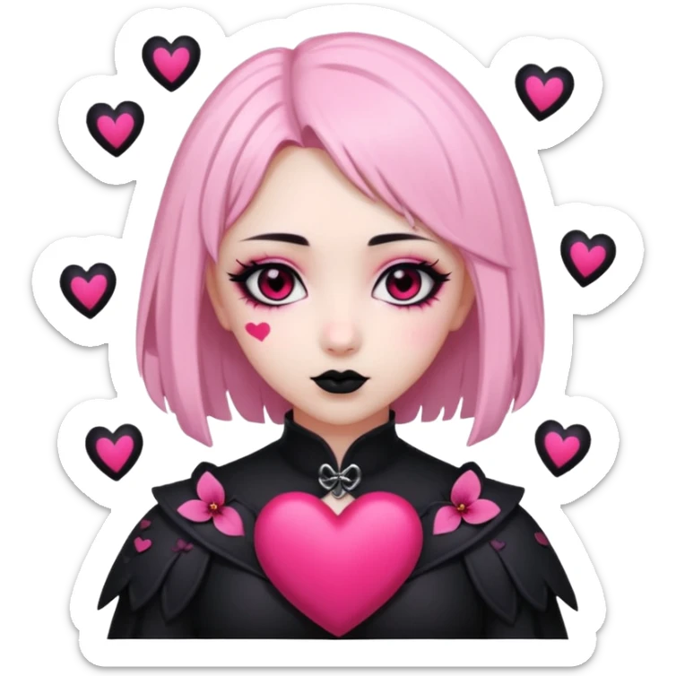 goth sakura heart, heart made of black sakura petals with pink accents sticker